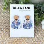 Blue + White Floral Mini Trapezium Earrings