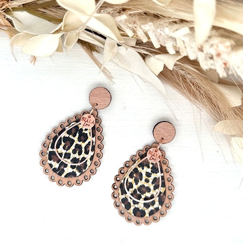 Chocolate Leopard Scalloped Earrings