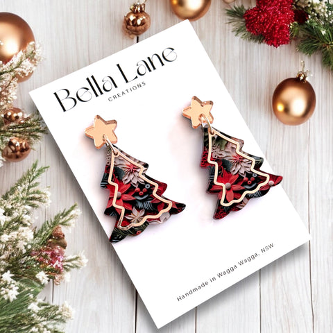 Native Christmas Charm Rose Gold Overlay Christmas Earrings WITH  OUT Name disc.