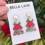 Red Lace Christmas Sparkle Earrings