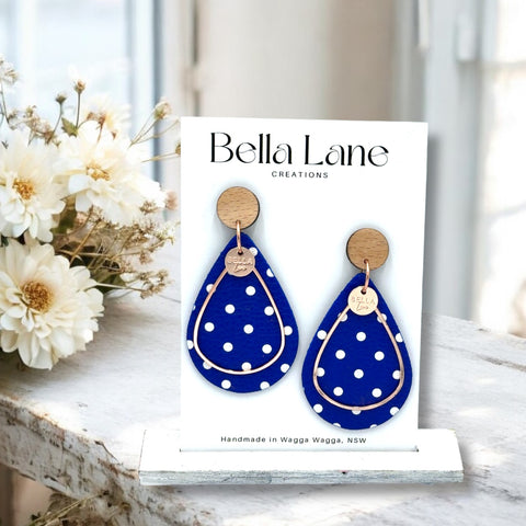 Cobalt Blue Polkadot Teardrop Earrings