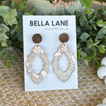 Beige + Rose Gold Cow Hyde Scalloped Cut out Earrings