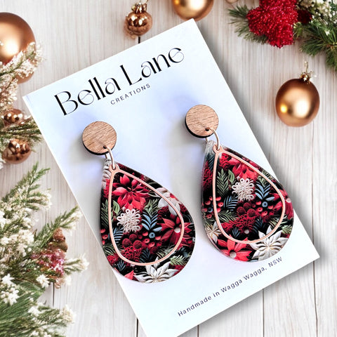 Native Christmas Charm Rose Gold Overlay Teardrop Earrings WITH OUT Name disc.