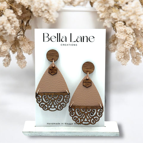 Latte Scalloped Boho Teardrop Earrings
