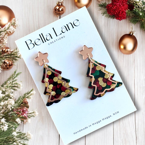 Christmas Confetti  Rose Gold Overlay Christmas Earrings WITH  OUT Name disc.