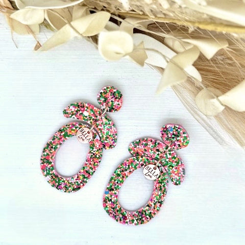 Rainbow Sprinkles Oval Arch Earrings