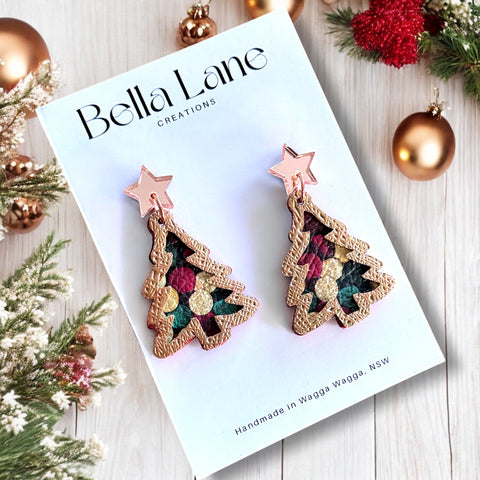 Confetti Leather Christmas Tree with gold Leather Overlay