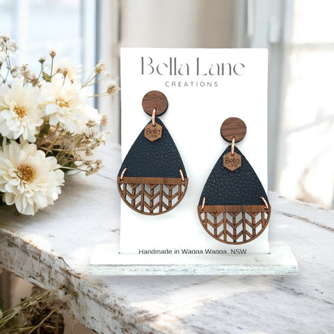 Black Timber Chevron Earrings