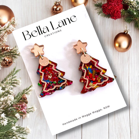 Party Christmas  Rose Gold Overlay Christmas Earrings WITH Name disc.