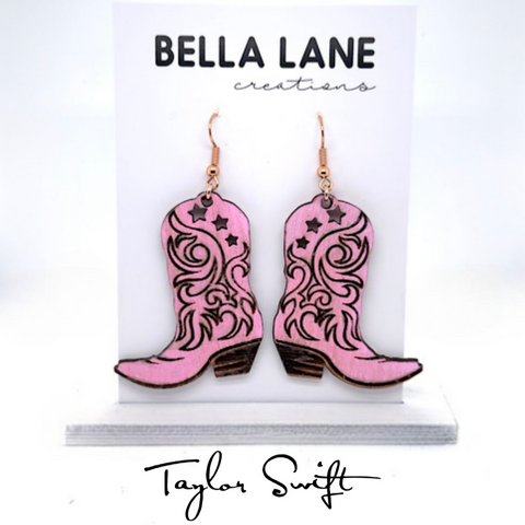 Taylor Swift Cowgirl Boot Earrings in Pink