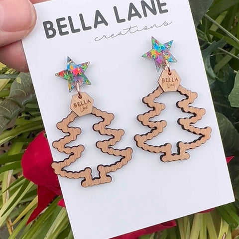 Timber Beaded Christmas Tree Earrings