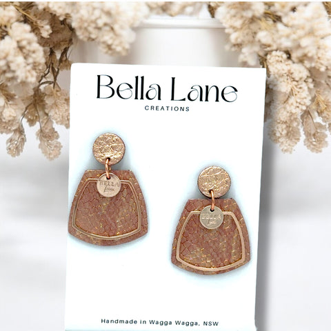 Rose Gold Luxe Snake Skin Trapezium Earrings