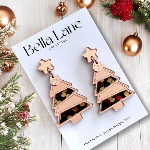 Christmas Confetti Christmas Tree Earrings with name disc.