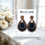 Dark Navy Scalloped Timber Teardrop Earrings