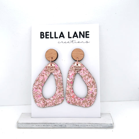 Pink + Rose Gold Sparkle Organic Drop Earrings