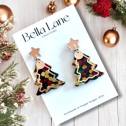 Christmas Confetti  Rose Gold Overlay Christmas Earrings WITH Name disc.