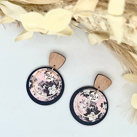 Navy and Baby Pink Floral Luna Earrings