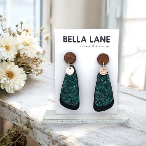 Black + Green Sparkle Geo Earrings