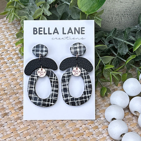 Black + White Check Oval Arch Earrings