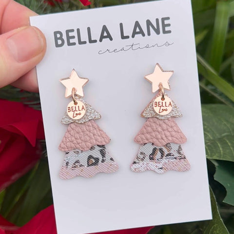 Pink Leopard Christmas Tree Earrings