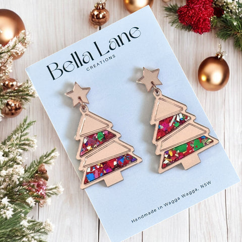 Party Sparkle Panel Tree Earrings with out name Disc