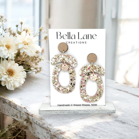 Multi Rose Gold/White/Pink Fleck Oval Earrings