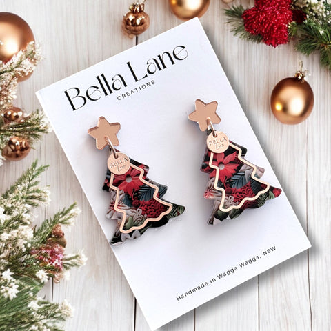 Native Christmas Charm Rose Gold Overlay Christmas Earrings WITH  Name disc.