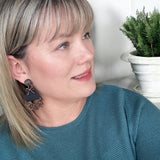 Black Wood Lace + Bow Teardrop Earrings