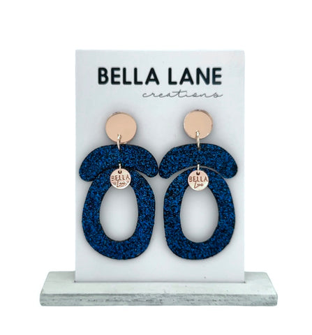 Teal Blue Oval Arch Earrings