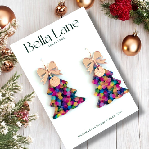 Neon Christmas Lights Acrylic Bow Tree Dangles