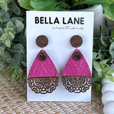 Pink Scalloped boho Teardrop Earrings