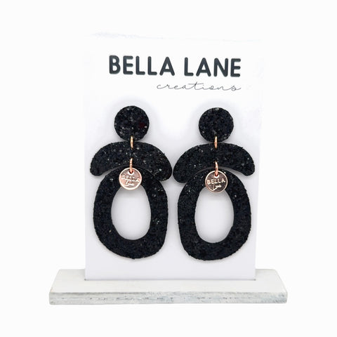 Black Sparkle Oval Arch Earrings