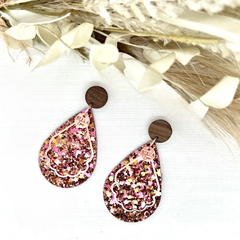 Pink + Orange Gold Sparkle Earrings