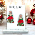 Red Lace Christmas Sparkle Earrings