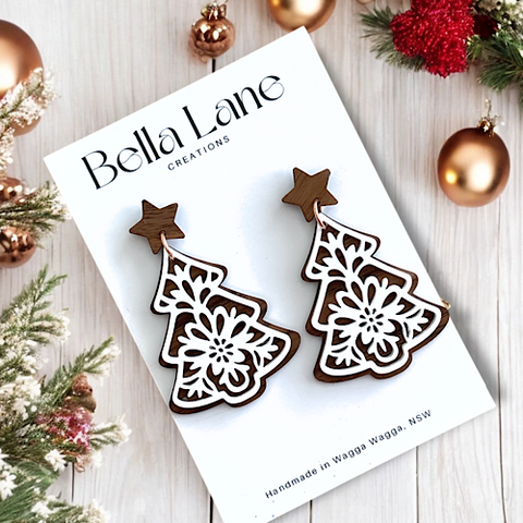 Lace overlay Christmas Tree Earrings