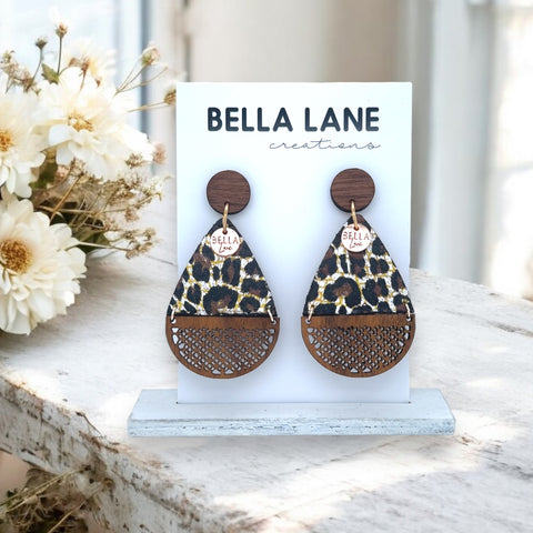 Chocolate Leopard Lattice Teardrop Earrings