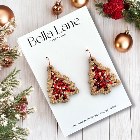Red Glitter Tree Dangles
