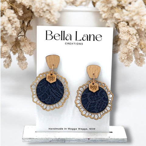 Pebbled Navy Lace Earrings