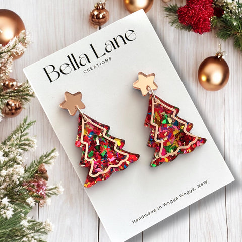 Party Christmas  Rose Gold Overlay Christmas Earrings WITH out Name disc.