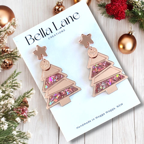 Blush Sparkle Panel Tree Earrings with name Disc