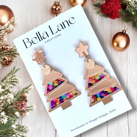 Rose Gold Neon   Christmas Lights Christmas Tree  Earrings