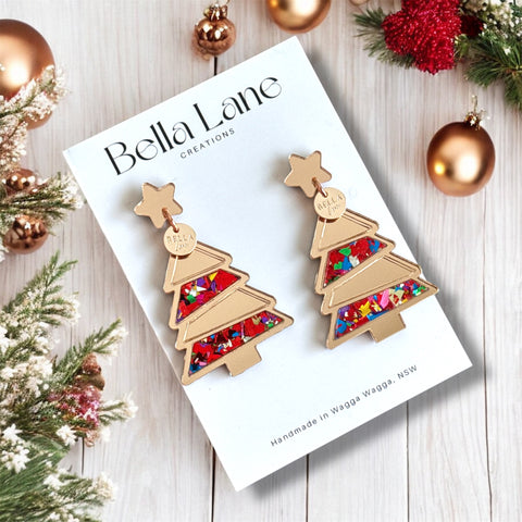 Party Sparkle Panel Tree Earrings with name Disc