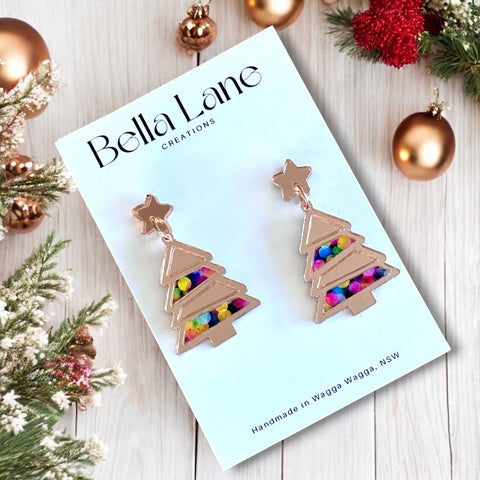 Neon Mini Panel Christmas Tree Earrings WITHOUT Name Disc