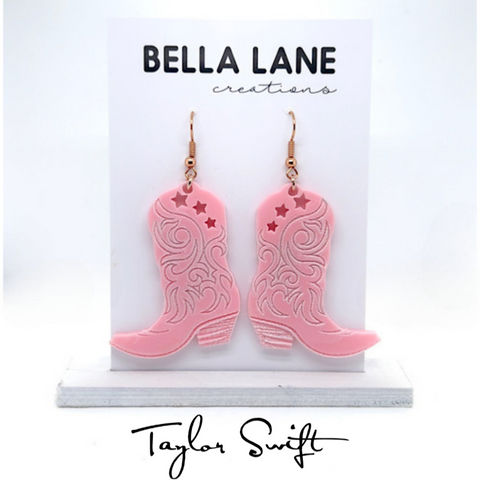 Taylor Swift Cowgirl Boot Earrings in Pink Acrylic