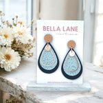 Baby Blue Vintage + Black Teardrop Earrings