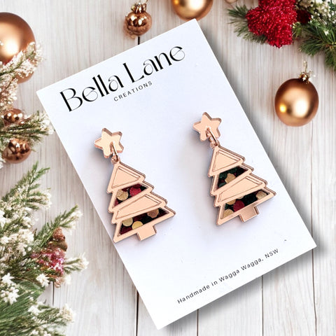 Christmas Confetti Mini Panel Christmas Tree Earrings with out name disc.