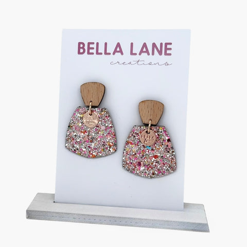 Silver Multi Colour Sparkle Mini Trapezium Earrings