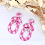Hot Pink Gingham Oval Arch Earrings