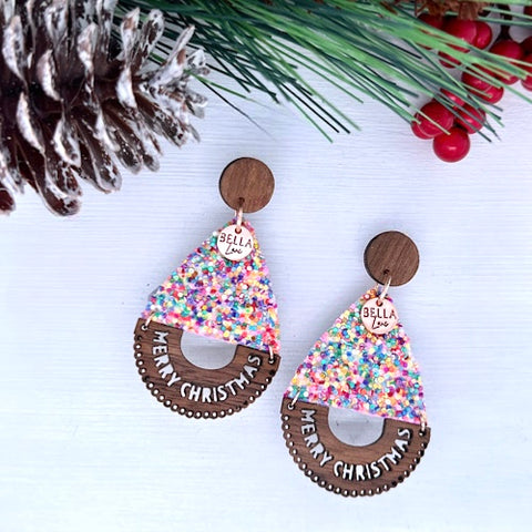 Baby Pink Sprinkle Merry Christmas Earrings