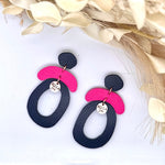 Navy + Pink Oval Drop Earrings